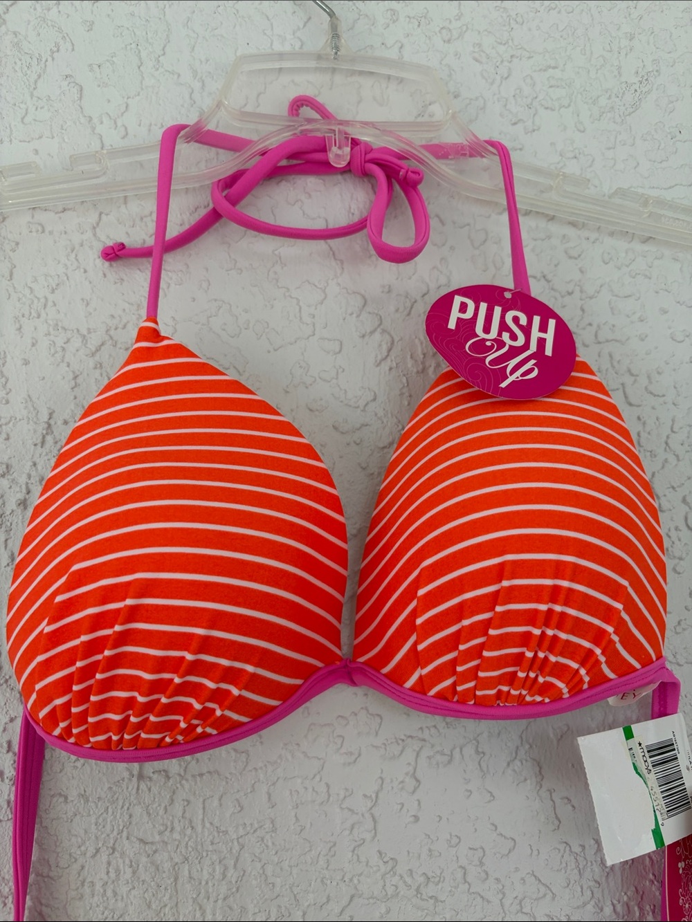 Hula Honey Orange and Pink Striped push up Bikini Top size L
